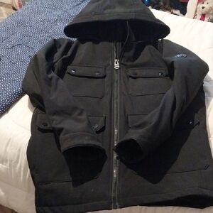 Michael Kors Collection Black Hooded Pea Coat for Kids